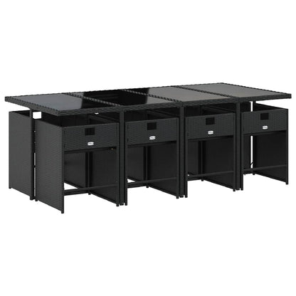 Garden Dining Set | Black | PE Rattan | 8-seater |  Foldable