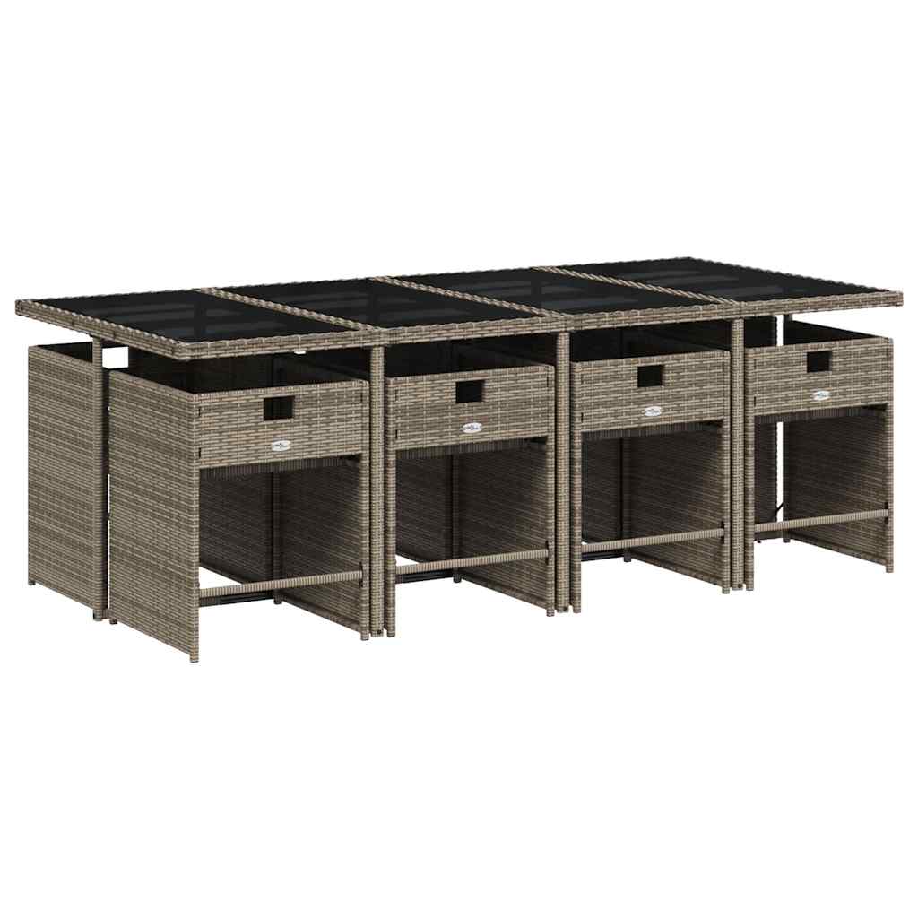 9 Piece Garden Dining Set with Cushions Grey Poly Rattan