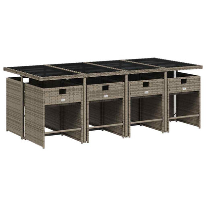 9 Piece Garden Dining Set with Cushions Grey Poly Rattan