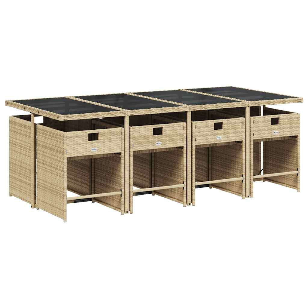 Garden Dining Set | Mix Beige | PE Rattan | 9 Piece | Foldable