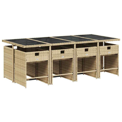 9 Piece Garden Dining Set with Cushions Mix Beige Poly Rattan