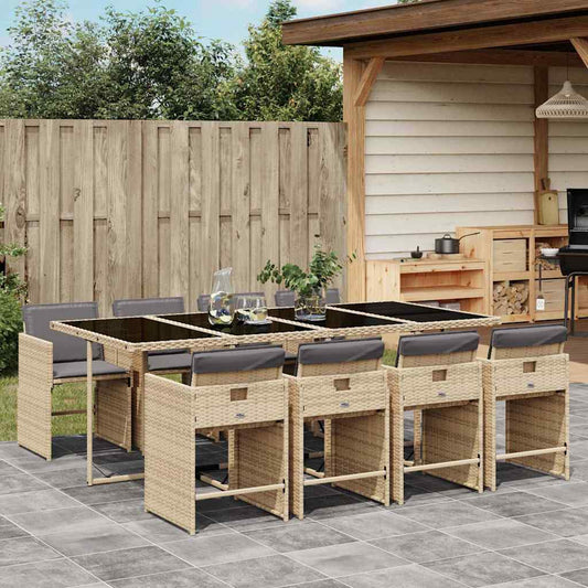 Garden Dining Set | Mix Beige | PE Rattan | 9 Piece | Foldable