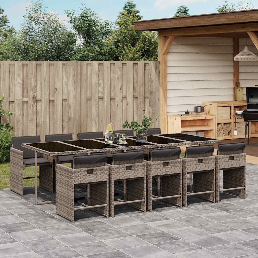 11 Piece Garden Dining Set with Cushions Grey Poly Rattan