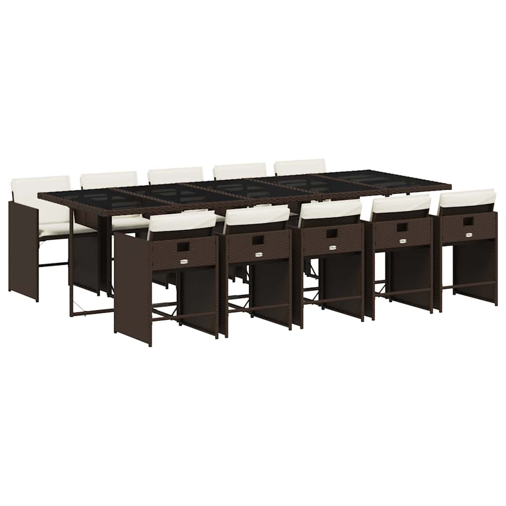 11 Piece Garden Dining Set with Cushions Brown Poly Rattan