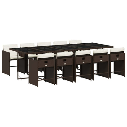 11 Piece Garden Dining Set with Cushions Brown Poly Rattan