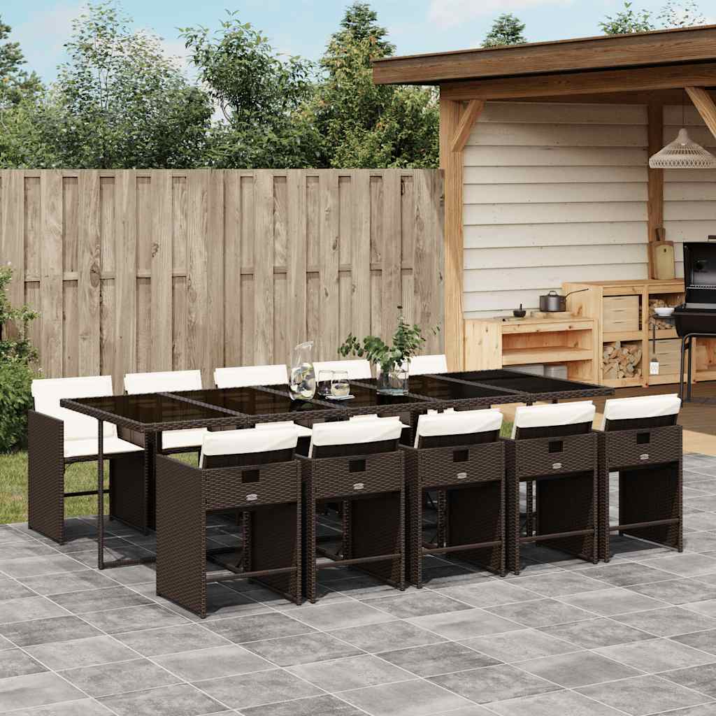 11 Piece Garden Dining Set with Cushions Brown Poly Rattan