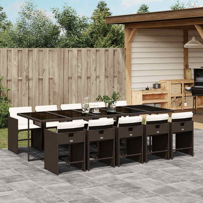 11 Piece Garden Dining Set with Cushions Brown Poly Rattan