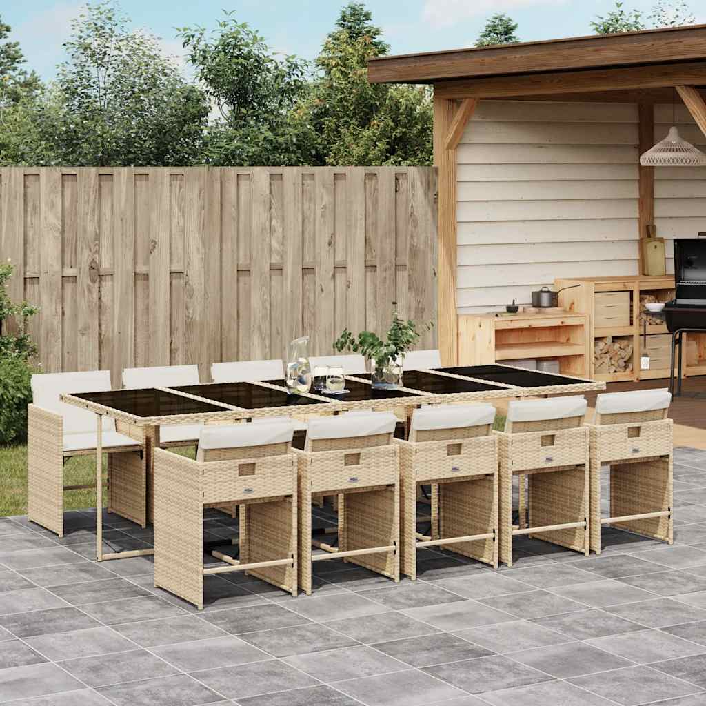 Garden Dining Set | Beige Table, Beige Chairs, Cream White Cushions