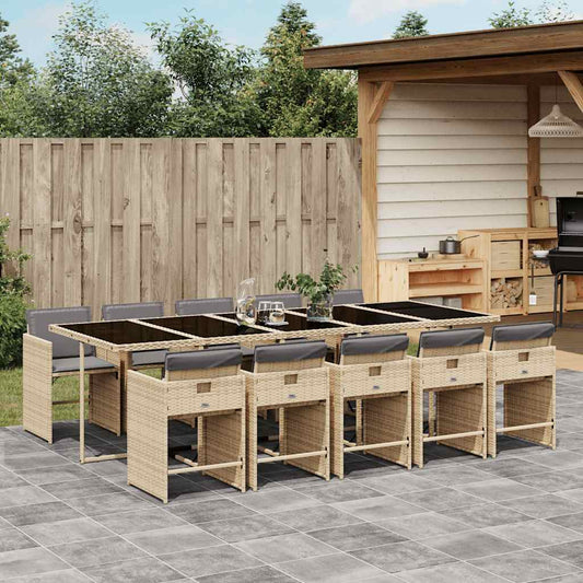 Garden Dining Set | Mix beige | PE rattan | 10-seater | Foldable