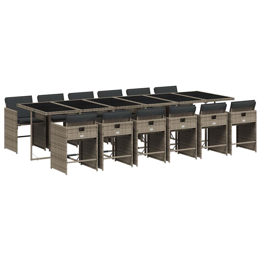 Garden Dining Set | Grey | PE rattan | Large 12-seater | Foldable
