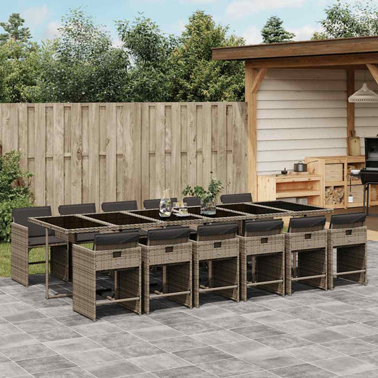 Garden Dining Set | Grey | PE rattan | Large 12-seater | Foldable