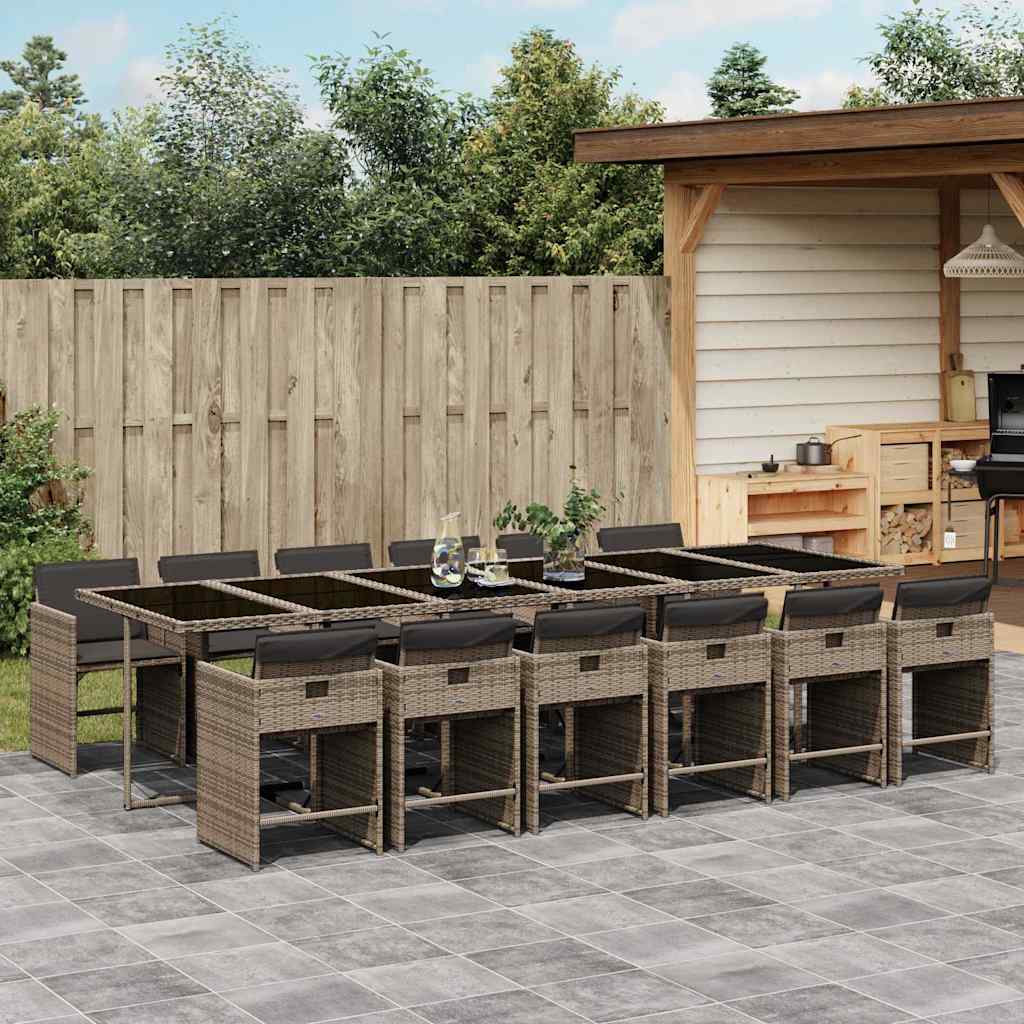 13 Piece Garden Dining Set with Cushions Grey Poly Rattan
