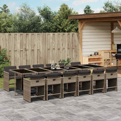 13 Piece Garden Dining Set with Cushions Grey Poly Rattan