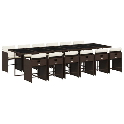 13 Piece Garden Dining Set with Cushions Brown Poly Rattan