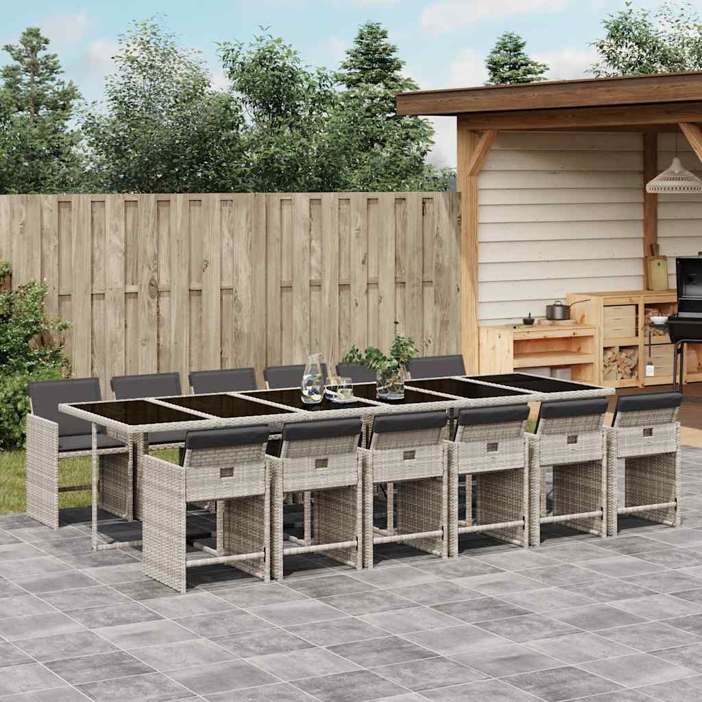 13 Piece Garden Dining Set with Cushions Light Grey Poly Rattan