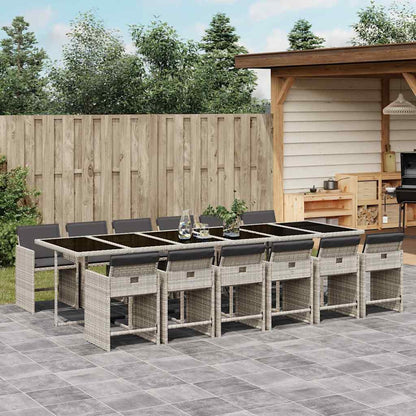 13 Piece Garden Dining Set with Cushions Light Grey Poly Rattan