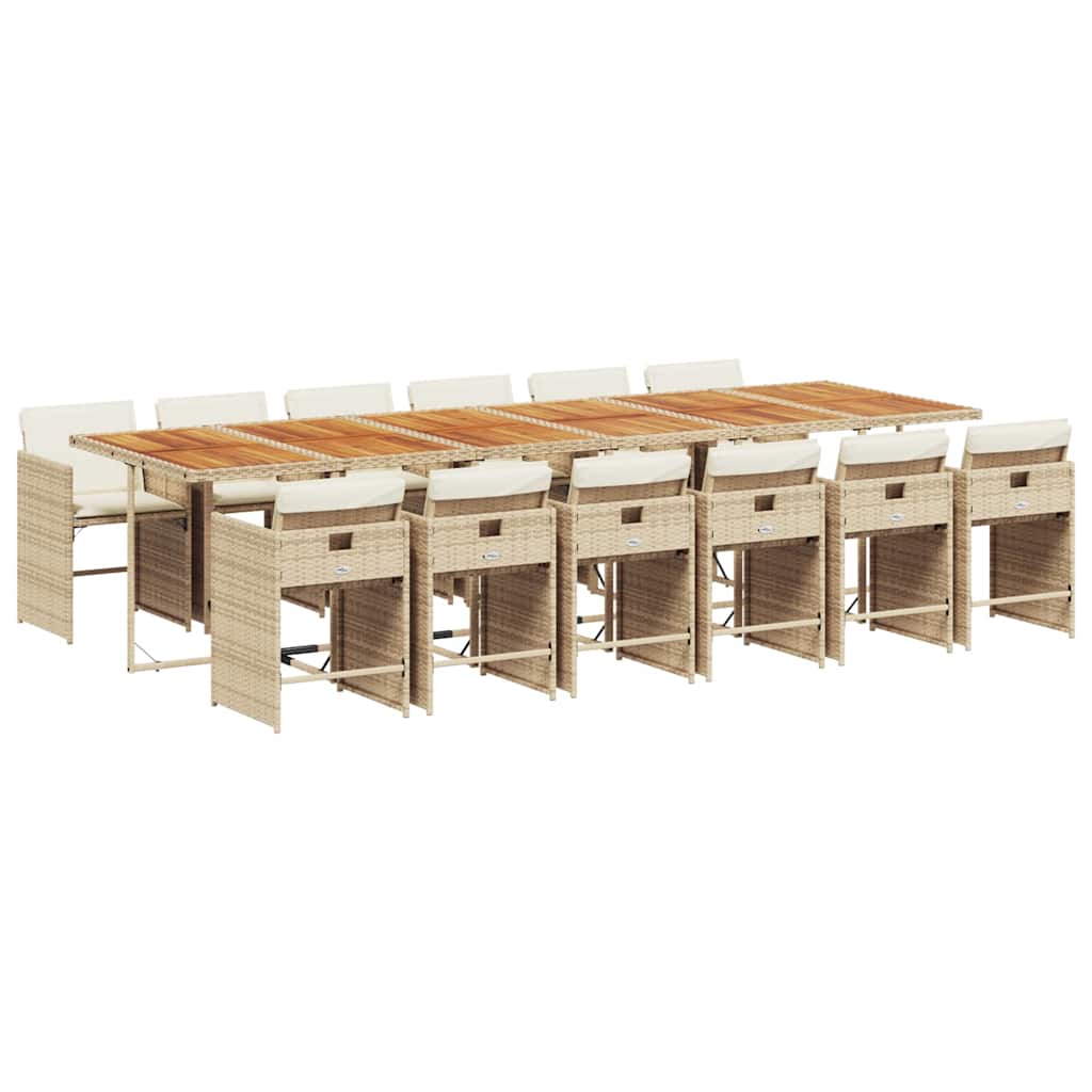 13 Piece Garden Dining Set with Cushions Beige Poly Rattan