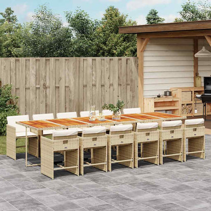 13 Piece Garden Dining Set with Cushions Beige Poly Rattan