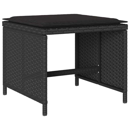 9 Piece Garden Dining Set with Cushions Black Poly Rattan