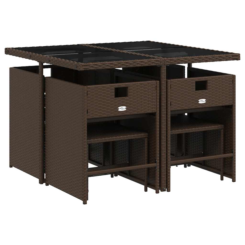 9 Piece Garden Dining Set with Cushions Brown Poly Rattan
