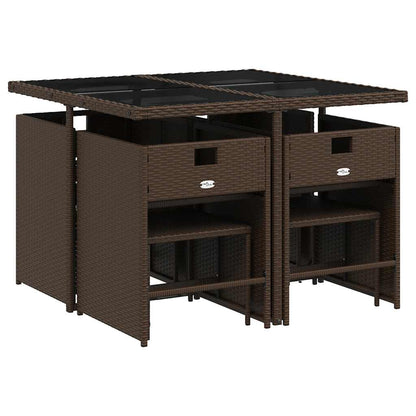 9 Piece Garden Dining Set with Cushions Brown Poly Rattan