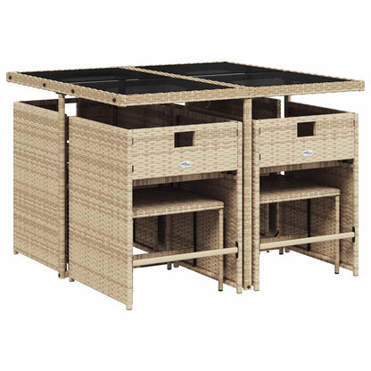 9 Piece Garden Dining Set with Cushions Beige Poly Rattan