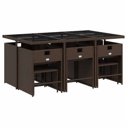 11 Piece Garden Dining Set with Cushions Brown Poly Rattan