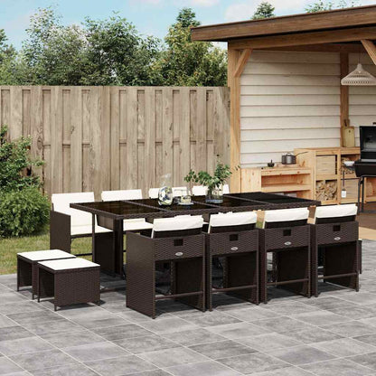 13 Piece Garden Dining Set with Cushions Brown Poly Rattan