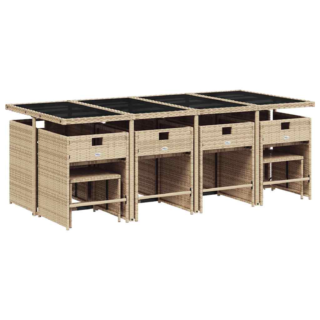13 Piece Garden Dining Set with Cushions Beige Poly Rattan