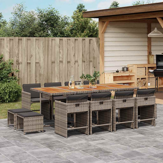 13 Piece Garden Dining Set with Cushions Grey Poly Rattan
