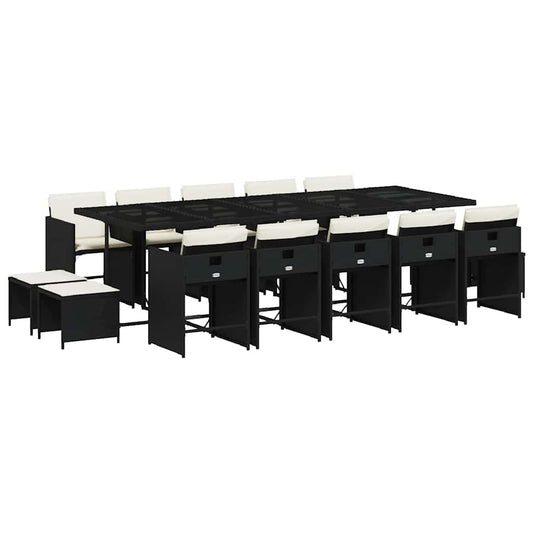 Garden Dining Set | Black | PE Rattan | Large | Foldable