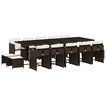 15 Piece Garden Dining Set with Cushions Brown Poly Rattan