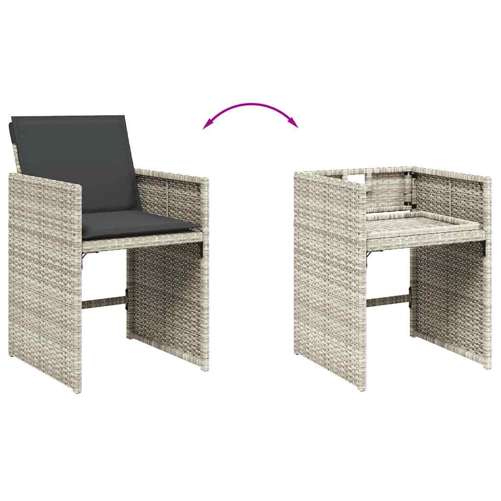 15 Piece Garden Dining Set with Cushions Light Grey Poly Rattan