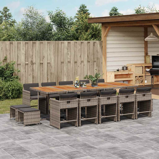 15 Piece Garden Dining Set with Cushions Grey Poly Rattan