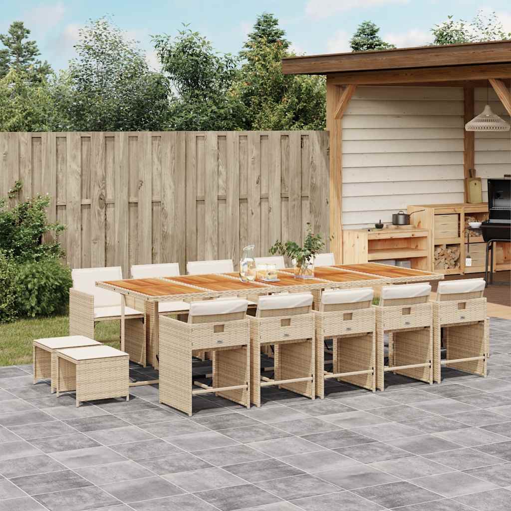 15 Piece Garden Dining Set with Cushions Beige Poly Rattan