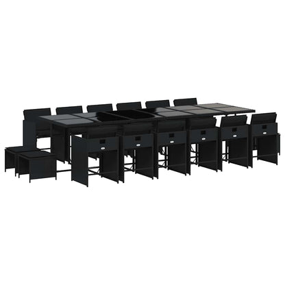 17 Piece Garden Dining Set with Cushions Black Poly Rattan