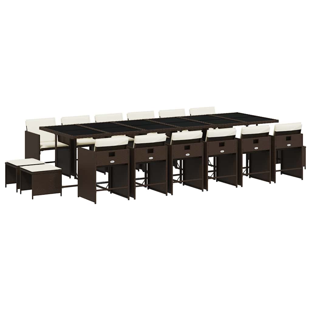 17 Piece Garden Dining Set with Cushions Brown Poly Rattan