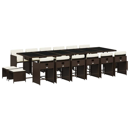 17 Piece Garden Dining Set with Cushions Brown Poly Rattan