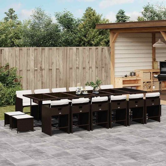 17 Piece Garden Dining Set with Cushions Brown Poly Rattan