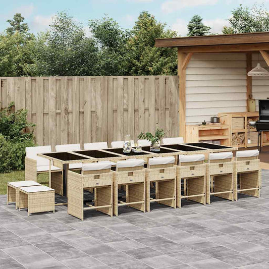 17 Piece Garden Dining Set with Cushions Beige Poly Rattan