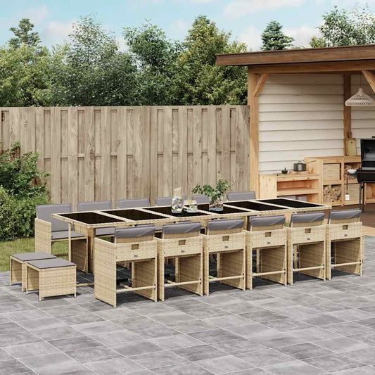 17 Piece Garden Dining Set with Cushions Mix Beige Poly Rattan