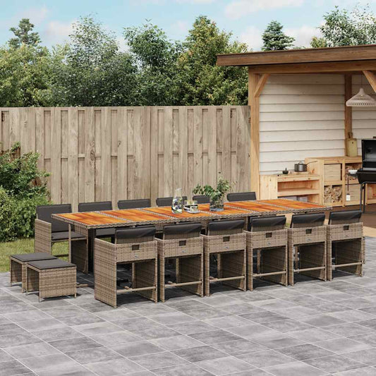 17 Piece Garden Dining Set with Cushions Grey Poly Rattan