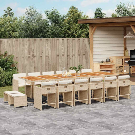 17 Piece Garden Dining Set with Cushions Beige Poly Rattan