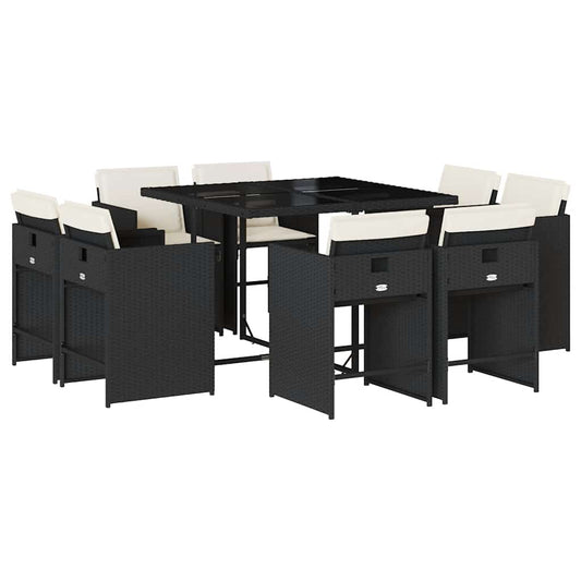 Garden Dining Set | Black and Cream White | PE Rattan | 8-Seater