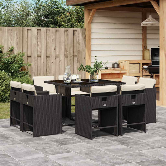 Garden Dining Set | Black and Cream White | PE Rattan | 8-Seater