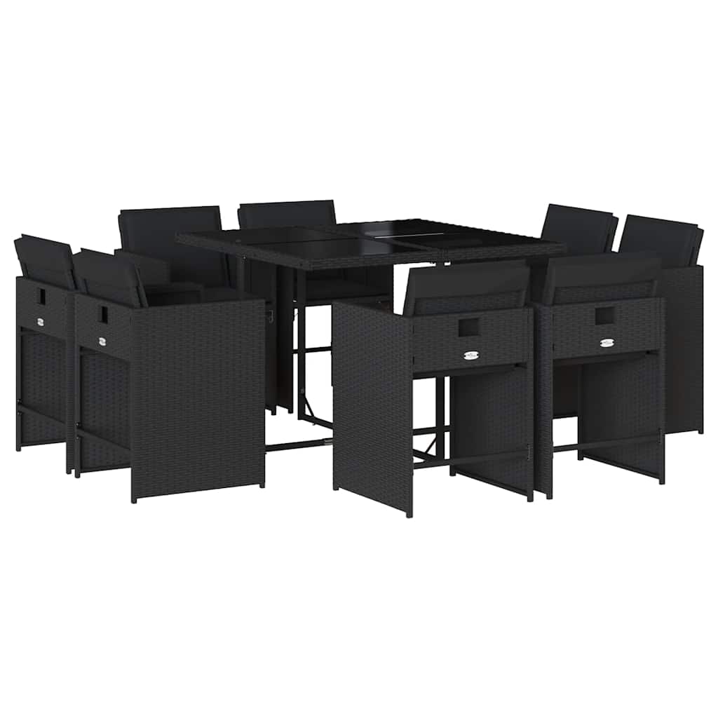 Garden Dining Set | Black | Poly Rattan | 8-Seater | Foldable