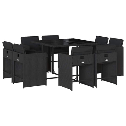Garden Dining Set | Black | Poly Rattan | 8-Seater | Foldable