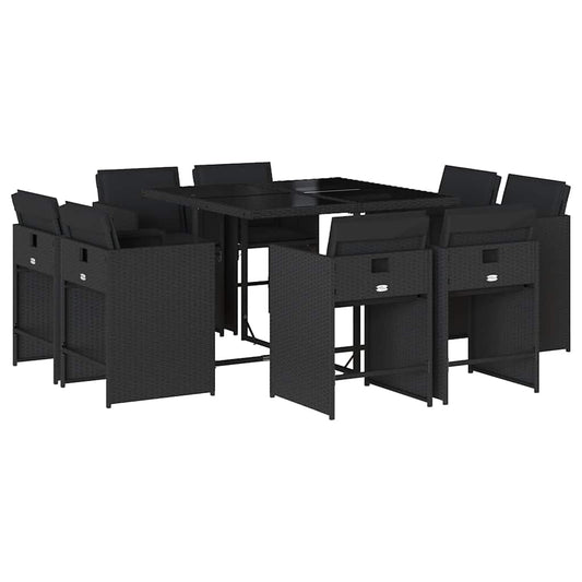 Garden Dining Set | Black | Poly Rattan | 8-Seater | Foldable
