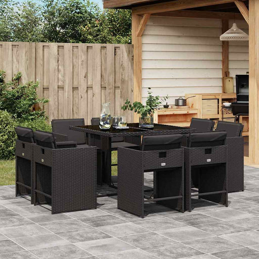 Garden Dining Set | Black | Poly Rattan | 8-Seater | Foldable