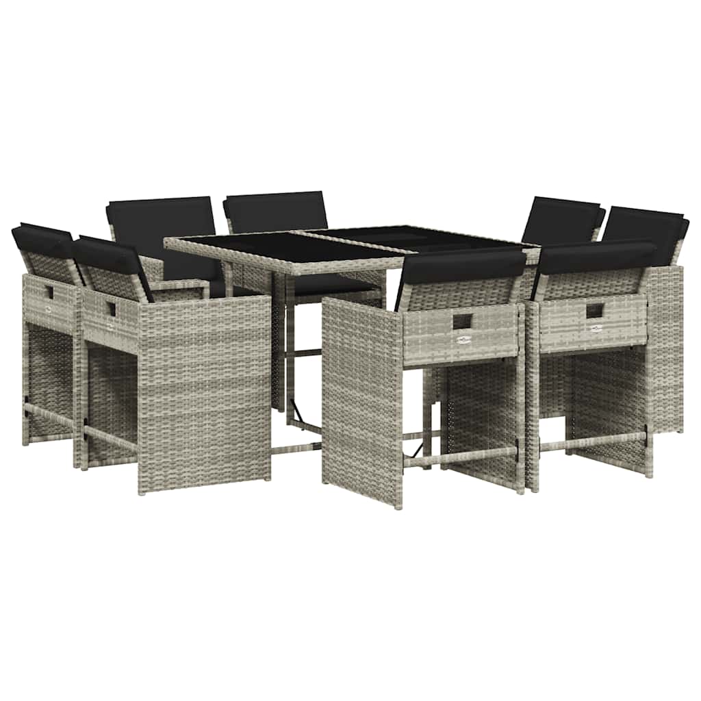 9 Piece Garden Dining Set with Cushions Light Grey Poly Rattan